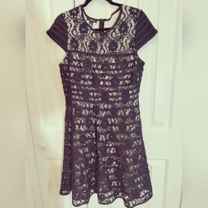 Alfani midi cap sleeve dress size 12 blush w/ black lace overlay party cocktail